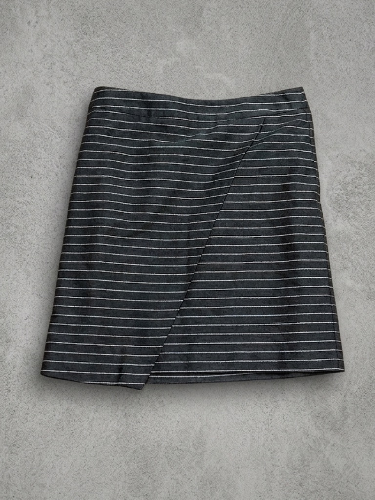 Loft Outlet Grey Pinstripe Asymmetric Wrap Mini Skirt - Petite 4p - Preppy/Workw
